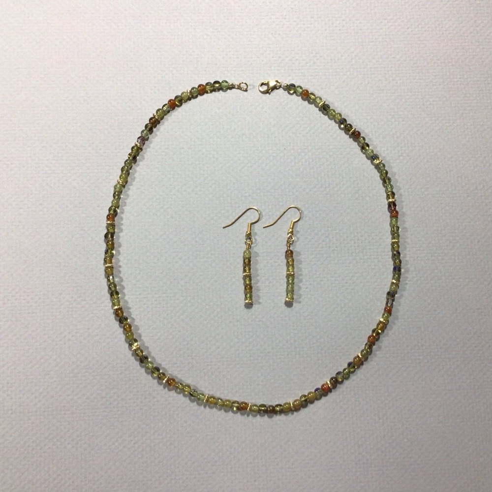 Multicolor Garnet and Gold Filled  Necklace and Earring Set